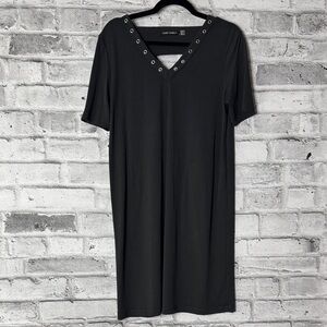 Gabby Isabella Black Midi Dress with Eyelet Accents